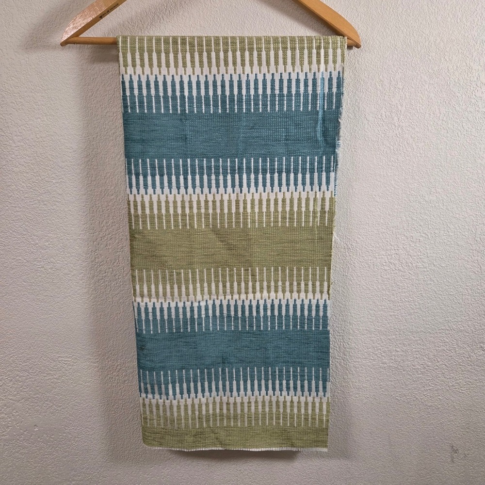 Woven Geometric Upholstery Fabric Remnant Blue Green MCM 25x36 Retro Textile
